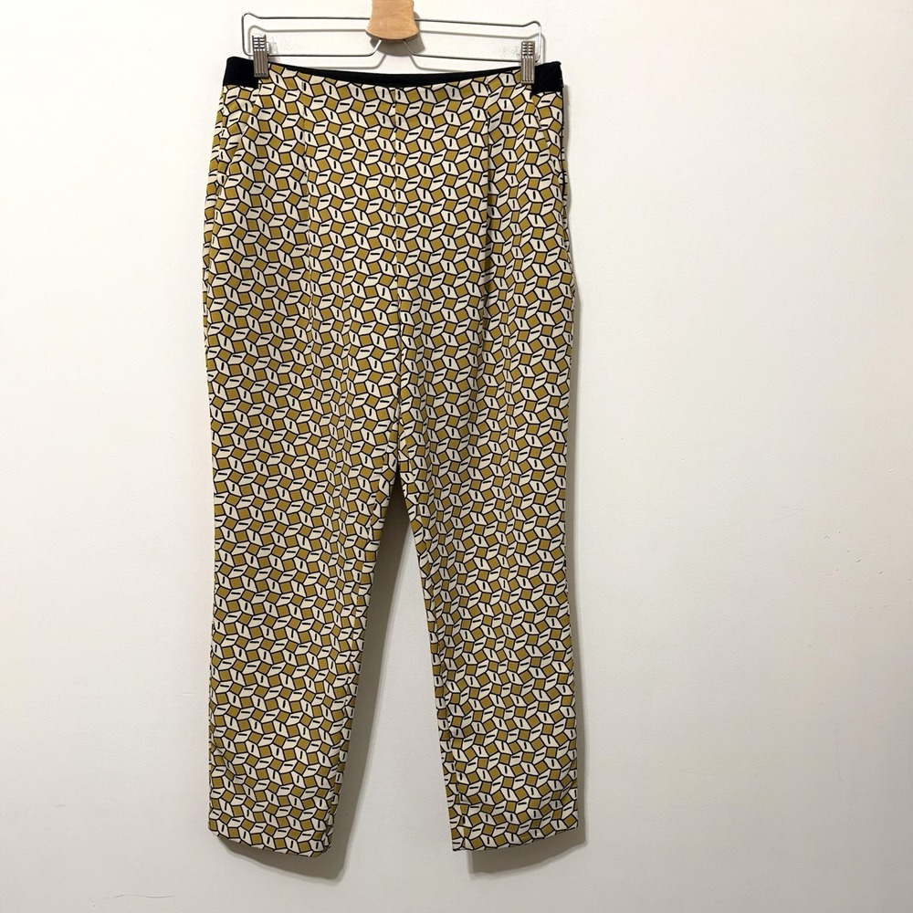 Zara Basic Pants L 32x27 Ankle Mustard Gold Geo Print High Waist Side Zip Casual
